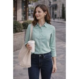 J CREW Perfect Shirt Green Gingham Plaid Button Down XS Preppy Cotton